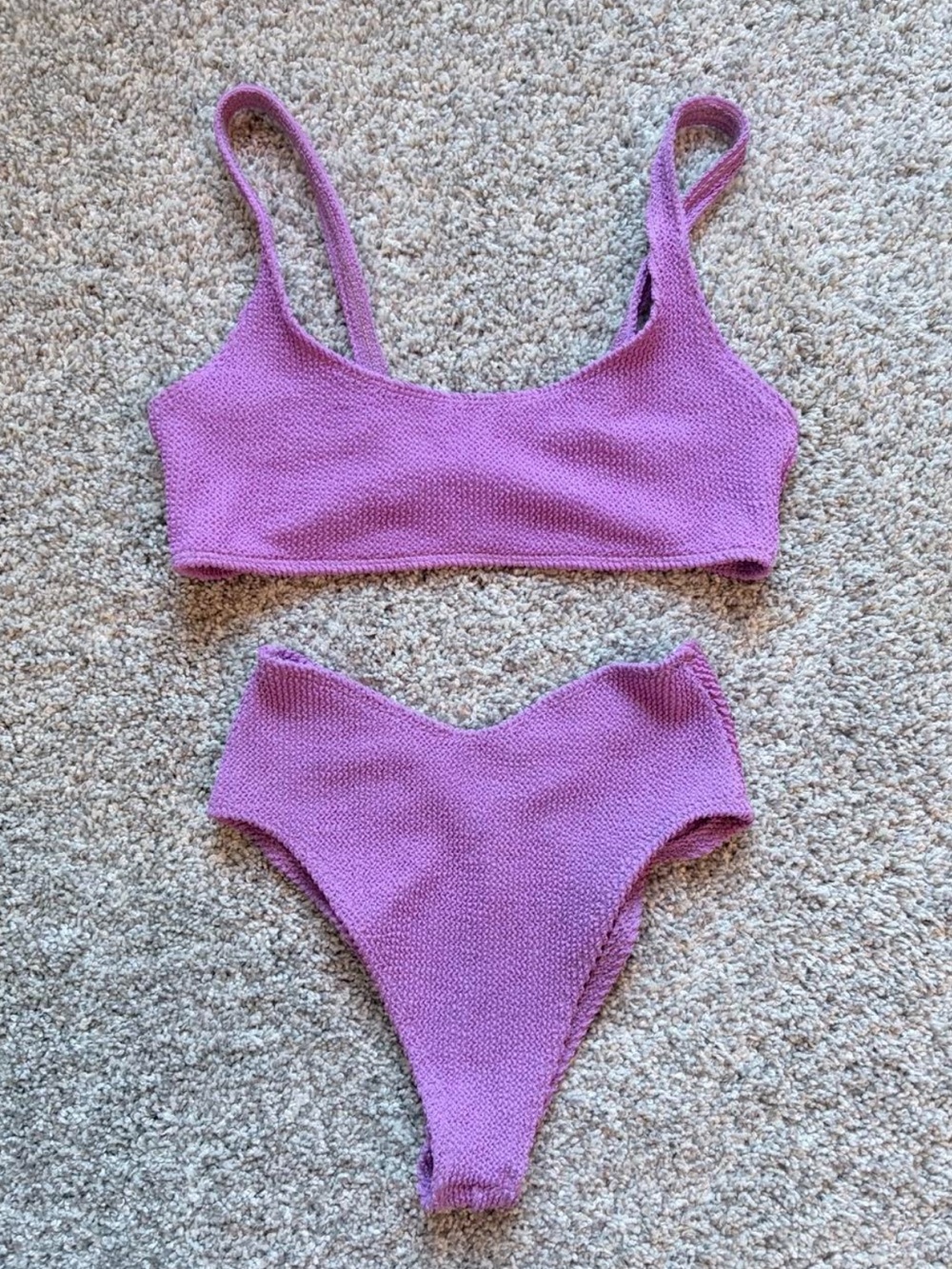 Women’s Lilac Crinkle Bikini Set Top & High-Cut Bottoms
